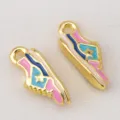 Gold plated alloy colorful enamel sneaker charms, stylish DIY necklace pendant accessories. - Double Sided Enamel Sneaker (DZ5199) / 7x17.6mm / KC Gold Blue Pink