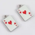 Zinc alloy enamel red heart playing card charm pendant for DIY handmade necklace making - Ace of Hearts (DZ5223) / 5 Pieces/Pack (10.7x18.2mm) / White K Gold