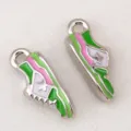Enamel sneaker shoe charms metal alloy pendants for DIY handmade necklaces jewelry 2pcs - Double Sided Enamel Sneaker (DZ5199) / 7x17.6mm / Silver Green Pink
