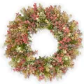 Detailed close-up of artificial eucalyptus wreath showing realistic leaf texture and colors. - Style B