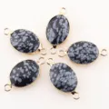 Natural snowflake stone oval double hole connector charm for DIY jewelry making necklace - 28x15mm / Snowflake Single