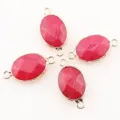 Pierre naturelle ovale connecteur double boucle pendentif cristal rouge détails bijoux DIY. - 28x15mm / Jaspe Rouge Unique