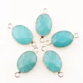 Pierre naturelle ovale sertie double facettes cristal pendentif pour bijoux accessoires de DIY - 28x15mm / Aventurine Verte Unique