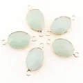 Natural stone oval bezel double hole connector charm green crystal DIY jewelry accessory - 28x15mm / Light Green Single