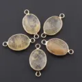 Pierre naturelle ovale double trou cristal pendentif bricolage bijoux accessoires articles - 28x15mm / Jaune Transparent Unique