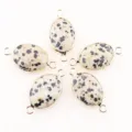 Pendentif ovale en pierre naturelle double anneau DIY bracelet collier accessoire bijoux - 28x15mm / Pierre Mouchetée Unique