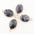 Pierre naturelle ovale double trou connecteur pendentif pour accessoires de bijoux DIY - 28x15mm / Pierre Flash Noire Unique