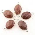 Pierre naturelle ovale sertie double trou pendentif cristal DIY accessoire de bijoux - 28x15mm / Pierre de Sang Africaine Unique
