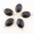 Connecteurs de pierres précieuses ovales facettées noires, monture dorée, breloques DIY. - 28x15mm / Obsidienne Unique