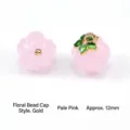Pink glass flower button pendant, about 12mm gold metal cap variant for Chinese Hanfu. - Flower Tray Style / 12mm / Light Pink
