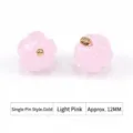Pink glass flower beads charm 12mm single pin gold accent DIY jewelry making accessories - Single Needle Style / 12mm / Light Pink