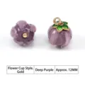 Dark purple glass bellflower button, 12mm golden flower cap variant for chic Chinese dress. - Flower Tray Style / 12mm / Deep purple