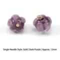 3D glass lily of the valley flower button, dark purple with gold pin, approx 12mm craft accessory - Single Needle Style / 12mm / Deep purple