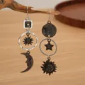 Vintage asymmetrical sun moon and star long dangle earrings for women fashion retro jewelry - Antique Silver