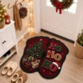 Christmas footprint doormat detail view featuring festive tree and HO HO HO holiday lettering. - Christmas Tree And Gift Box Style (C-jYsDj (1)) / 40*60CM [Faux Cashmere]