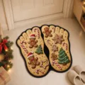 Christmas foot-shaped gingerbread doormat, festive non-slip floor mat for home entryway. - Gingerbread Man And Snowflake Style (C-jYsDj (3)) / 40*60CM [Faux Cashmere]