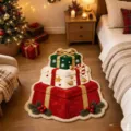 Christmas shaped rug, stacked gift box design, soft plush floor mat for bedroom or living room decor - Christmas Gift Box Style (9)