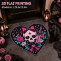 Halloween gothic skull heart shaped soft plush floor rug for bathroom indoor home decor - Crystal Velvet / 60x60cm / Halloween-9 (Heart Skull Dagger)