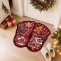 Christmas footprint floor mat detail, festive gingerbread house pattern, cozy holiday home decor. - Gingerbread House And Candy Cane Style (C-jYsDj (5)) / 40*60CM [Crystal Velvet]