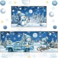 Detailansicht des weihnachtlichen Schneemann Küchenmatten Sets mit blauem LKW und Schnee. - Winter-Schnee-Truck (Stil-5)