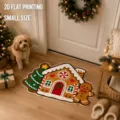 Cozy Christmas gingerbread house doormat detail in festive home scene with cute puppy. - Gingerbread House (c-Sdyx 6)