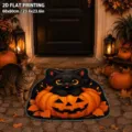 Halloween black cat pumpkin floor mat 60x60cm cute holiday entrance rug for home decor - Crystal Velvet / 60x60cm / Halloween-6 (Black Cat Pumpkin)