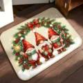 Christmas gnome doormat detailed view featuring cute holiday gnomes, pine wreath decor. - Christmas Gnome 3 / 40*60cm