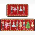 Weihnachten Nussknacker Küchenteppich Set zwei Stück festlicher Bodenläufer Rutschfest decor - Roter Aquarell Ballerina (Stil-8)