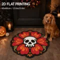 Halloween round rug with skull floral print, 60x60cm imitation cashmere soft floor mat. - Crystal Velvet / 60x60cm / Halloween-22 (Floral Skull Round)