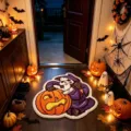 Halloween spooky ghost pumpkin shaped plush carpet, cozy non-slip indoor door mat. - Crystal Velvet / 60x60cm / Halloween-25 (Irregular Skeleton Ghost Pumpkin)