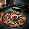 Tappeto rotondo di Halloween per soggiorno, design con zucca spaventosa, tappetino morbido. - YXXX-2 / 60*60cm