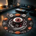 Tappeto rotondo illusione 3D Halloween, motivo occhio spaventoso e zucca per soggiorno - YXXX-5
