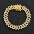 Primer plano detallado de cadena cubana con diamantes de imitación, brazalete hip hop. - Dorado 8 pulgadas (20 cm)