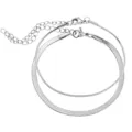 Close-up detail shot of a double-layered silver snake bone chain bracelet with extension. - Double Layer Snake Chain / Silver