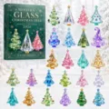 Calendario de adviento arbol de navidad 2026 con 24 adornos de acrilico en miniatura. - 26*18*3CM / Caja Sorpresa de Árbol de Vidrio Cristal Blanco 2026