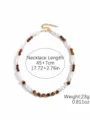 Vintage tiger eye stone and irregular pearl beaded necklace with gold extender chain. - Contrast Beaded Style / Maillard Contrast (N2512-23)