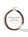 Vintage tiger's eye beaded necklace with baroque pearl and gold accents, 43+7cm length. - Tiger Eye Stone Pearl Style / Tiger Eye Pearl (N2512-21)