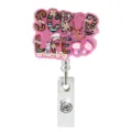 Porte-badge rétractable avec dessus en acrylique pailleté rose, design médical infirmière pour cartes. - Rose Infirmière