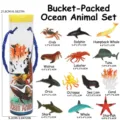Ensemble de jouets d'animaux marins emballés en seau avec diverses créatures marines réalistes. - Animaux Marins Emballés en Seau