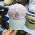 Pink and grey colorblock embroidered baseball cap, stylish couple sun protection hat. - Adjustable / Pink