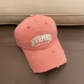 Pink distressed baseball cap for women with cool embroidered letters, casual fashion style. - Adjustable 55-59cm / Pink