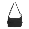 Retro black canvas shoulder bag, casual minimalist crossbody bag for daily fashion and outdoor use. - Black