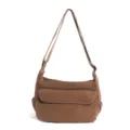 Brown retro canvas shoulder bag, casual crossbody bag variant with front pocket and strap. - Brown