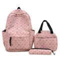 Conjunto de mochila de pana rosa de 3 piezas para estudiantes, con estampado de estrellas. - Conjuntos / Rosa