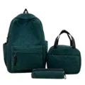 Conjunto de mochila escolar de pana verde oscuro de 3 piezas con patrón de estrellas - Conjuntos / Verde Oscuro