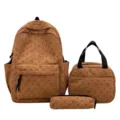 Mochila de pana conjunto de 3 piezas con estampado de estrellas y lunares, bolsa escolar, marrón. - Conjuntos / Marrón