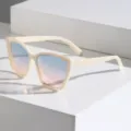 Sonnenbrille mit cremefarbener Katzenaugenfassung und blau-rosa Farbverlauf für Damen. - Beigefarbener Rahmen Blau-rosa Verlaufsgläser