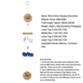 Wooden wind chime with blue metal bells and butterfly accents, ideal for home and garden decor. - Butterfly Hanging Decor (NO.49) / Length 60cm/Weight 90g