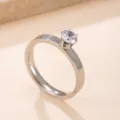 Stainless steel minimalist six-prong cubic zirconia solitaire ring fashion jewelry. - Size 7 / Six-Prong Round (Inner Round Outer Flat) / Silver