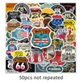 50 Pcs Pegatinas Route 66 retro autopista logotipo impermeable para portátil maleta moto - 50 Piezas/Paquete